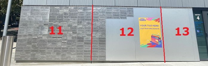 South Donor Wall with sections 11-13 outlined