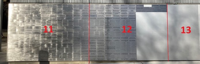 South Donor Wall with sections 11-13 outlined
